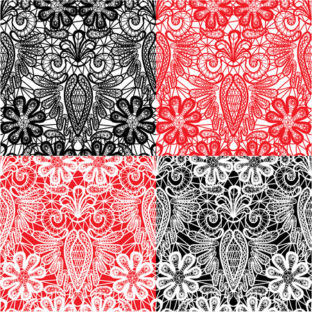 Set of Lace seamless patterns with flowers - fabric designのイラスト素材