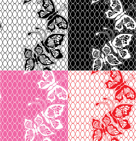 Set of Lace seamless patterns with butterflies - fabric designのイラスト素材