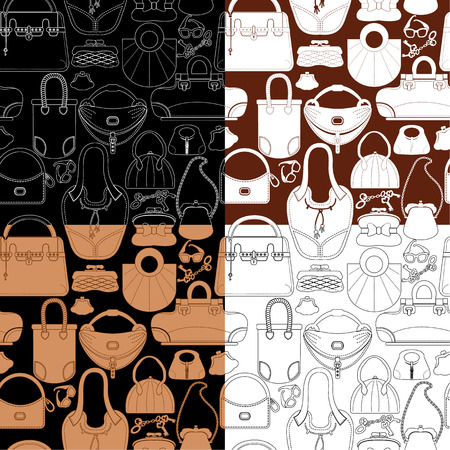 Set of seamless patterns with woman bags and handbags. Ready to use as swatchのイラスト素材