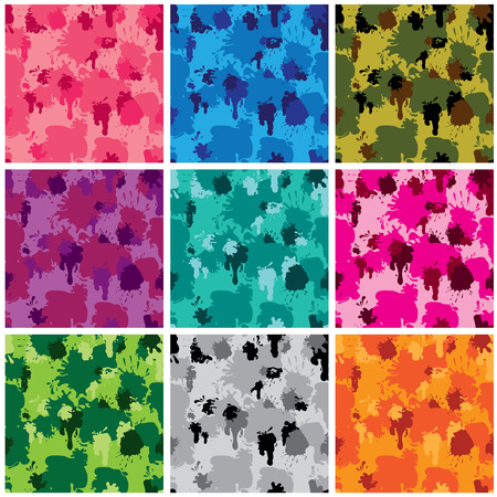 Set of camouflage fabric patterns - different colors. Seamless backgrounds in grunge style. Ready to use as swatch. のイラスト素材