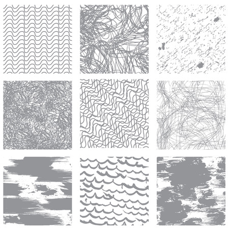 Set of 9 seamless patterns in grunge style. Ready to use as swatch. のイラスト素材
