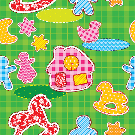 Seamless pattern with patch silhouettes -  fabric texture. Ready to use as swatchのイラスト素材