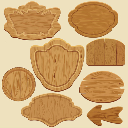 Set of different shapes wooden sign boards.のイラスト素材