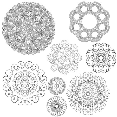 Set of Vintage backgrounds, Guilloche ornamental circle Elements for Certificate, Money, Diploma, Voucher, decorative round frames.のイラスト素材