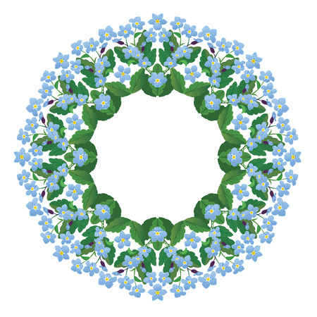 Forget me not floral round frame isolated on white background. Spring or summer season flower element.のイラスト素材