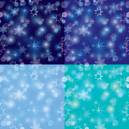 Seamless pattern with Blurred Christmas Lights and snowflakes for Xmas Holiday Design. Abstract winter backgroundのイラスト素材