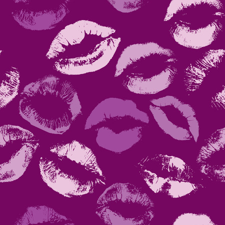 Seamless pattern with beautiful violet colors lips prints on lilac background.のイラスト素材