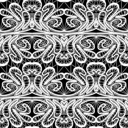 Seamless pattern - floral lace ornament - white and black background.のイラスト素材