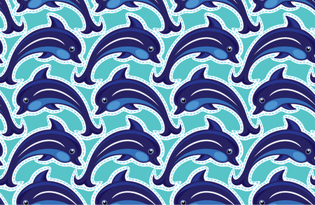 Seamless pattern with dolphins - ornamental background.のイラスト素材