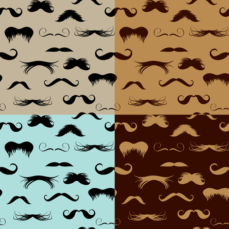 Seamless pattern with mustache on different colors backgrounds. Design elements in vintage, retro, hipster style.のイラスト素材