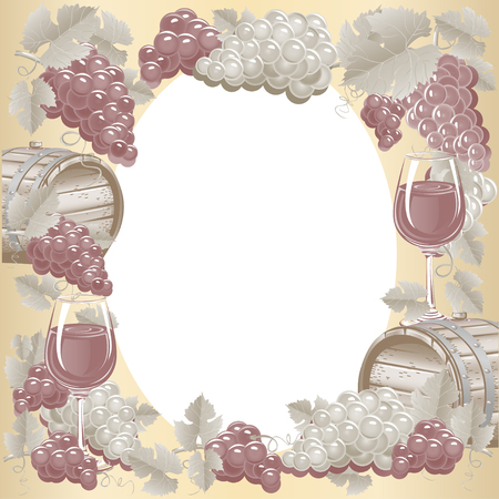 Vintage frame with wine and grapesのイラスト素材