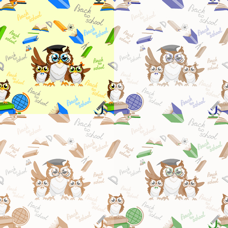 School seamless pattern with funny owlsのイラスト素材
