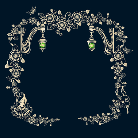 Vintage frame with birdsのイラスト素材