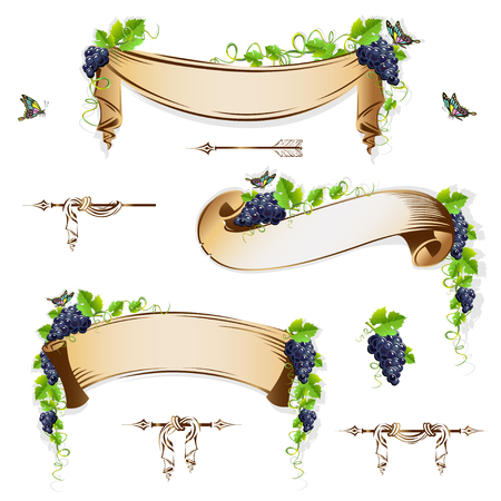 Set of vintage ribbons with grapesのイラスト素材