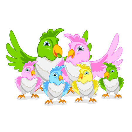 Funny parrots with bright feathersのイラスト素材