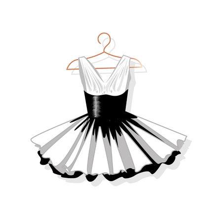 Dress with a lush skirt on the hanger. Vector illustration.のイラスト素材