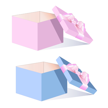 Empty box with a pink bow. Vector illustration.のイラスト素材