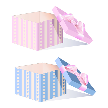 Empty box with a pink bow. Vector illustration.のイラスト素材