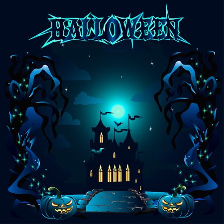 Halloween poster with dark castle.のイラスト素材