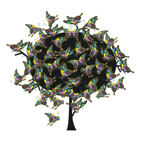 Colorful tree with lace butterfliesのイラスト素材