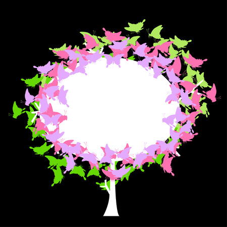 Colorful tree with lace butterfliesのイラスト素材