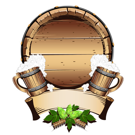 Old wooden barrel with beer. Vector illustration on white background.のイラスト素材