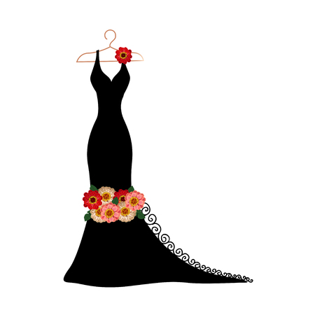 Silhouette of a dress with flowers and laceのイラスト素材