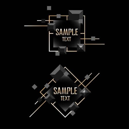 Abstract frame on a black background with gold. Vector illustration of a template on a dark background.のイラスト素材