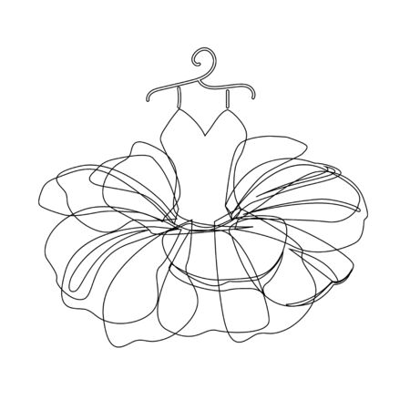 Beautiful evening dress with lines dress. Dress on a hanger. Outline of clothes. illustration.のイラスト素材