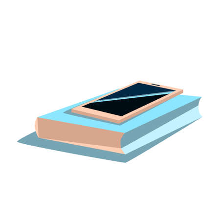 Beige smartphone lies on a blue book vector illustration in simple modern style isolated on white backgroundのイラスト素材