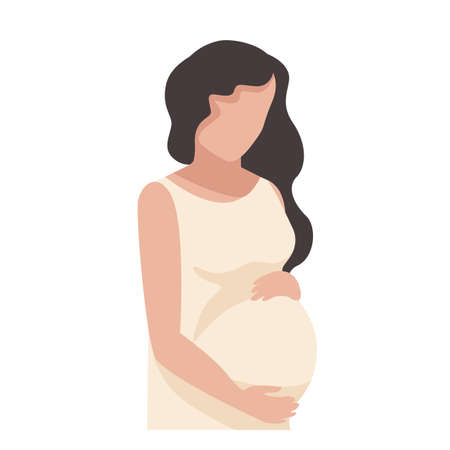 Beautiful pregnant woman hugs her belly. The happiness of motherhood, vector illustration isolated on white background.のイラスト素材