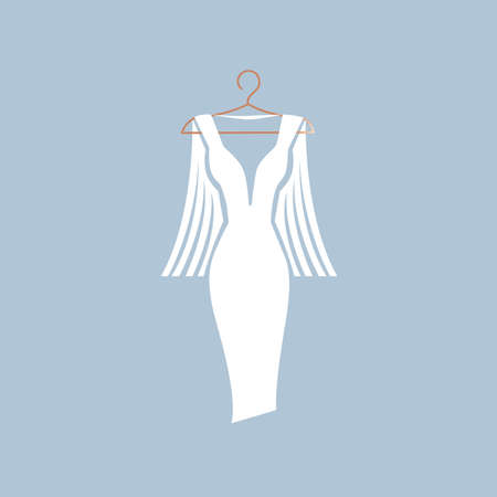 A beautiful dress on a hanger for a wedding, evening or prom. Beauty and fashion. Background vector illustration template for invitation, flyer or card.のイラスト素材