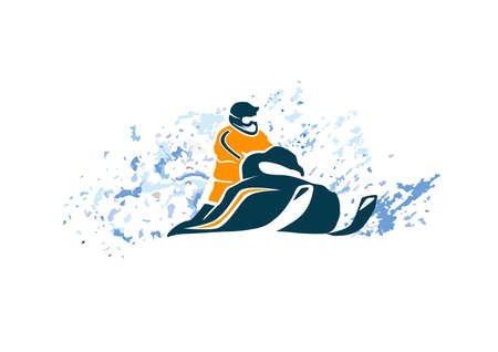 A man riding a snowmobile. Winter recreation and sports. Active lifestyle. Extreme sports. Vector illustration isolated on white background.のイラスト素材