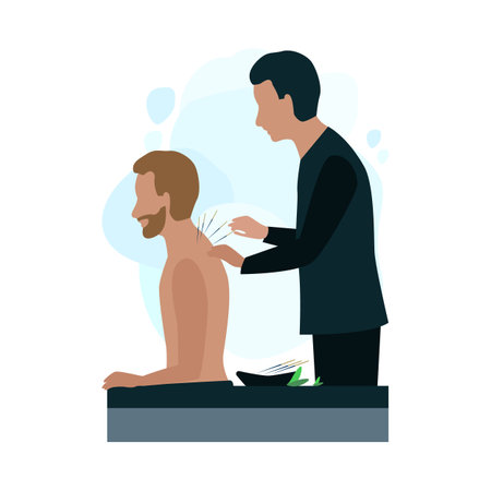 Acupuncture treatment in the salon. alternative medicine. Eastern medicine. Vector illustration isolated on white background.のイラスト素材