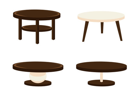 Vector set of round coffee tables in simple flat style. Furniture for home and office interiors.のイラスト素材