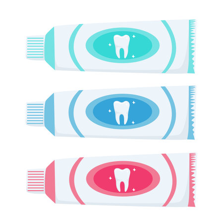 A set of tubes of toothpaste in a simple flat style. Hygiene and oral care. Dentistry. Vector illustration isolated on white background.のイラスト素材