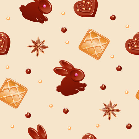 Seamless pattern of confectionery. Delicious and sweet background. candyland. Chocolate and baked goods. Vector background in cartoon style.のイラスト素材