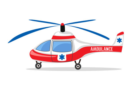 Medical helicopter for delivering patients to the hospital. Ambulance, emergency medical care. Thanks to the doctors and nurses. Urgent hospitalization. Vector illustration.のイラスト素材