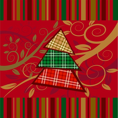 Christmas striped card with new year tree. Vector illustration.のイラスト素材