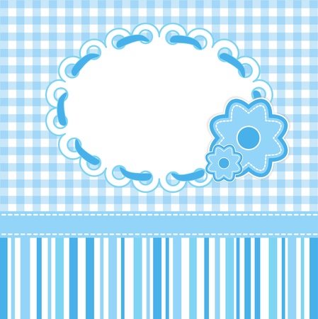 Baby card with blue stripes and flowers.