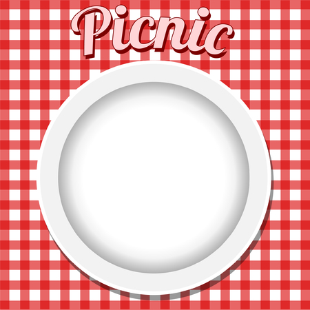 Red tablecloth in a day field.plato, picnic.のイラスト素材