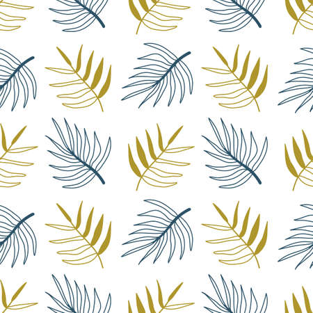 Autumn fall vector seamless pattern. Abstract leaves. Green, blue colors. Isolated design elements. ...