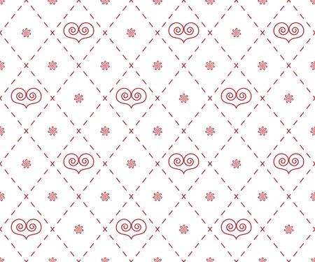 Geometrical pattern with abstract hearts, seamless vector background. For fashion textile, cloth, backgroundsのイラスト素材