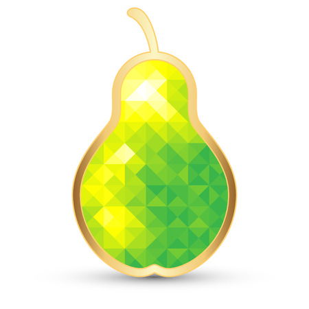 Stylized Pear with Gold Border Isolated on White. Polygonal Designのイラスト素材