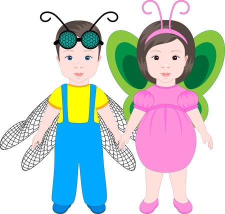 Two children wearing Halloween costumesのイラスト素材