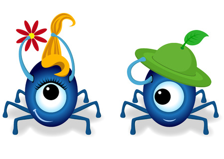 Boy and girl funny monsters with flowersのイラスト素材