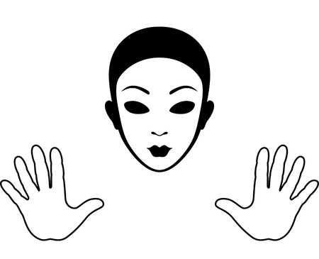 Mime Mask and Hands Silhouette Isolated on Whiteのイラスト素材