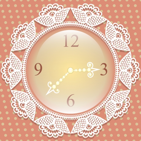 Clock with frame of lace on fabricのイラスト素材