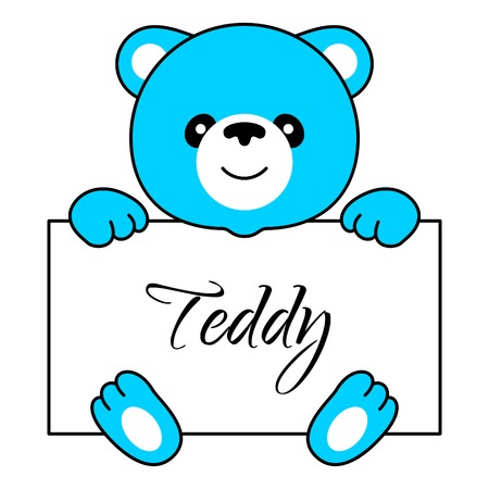 Cartoon bear boy is holding paper sheet with nameのイラスト素材