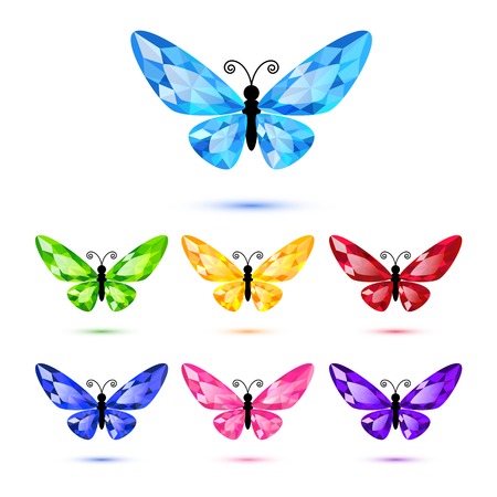 Set of diamond butterflies isolated on white for decorationのイラスト素材